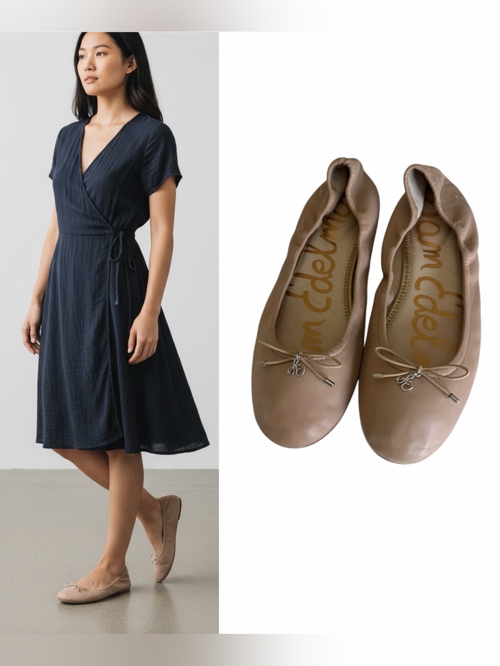 Sam Edelman Felicia classic leather nude beige flat ballet flat shoes size 9